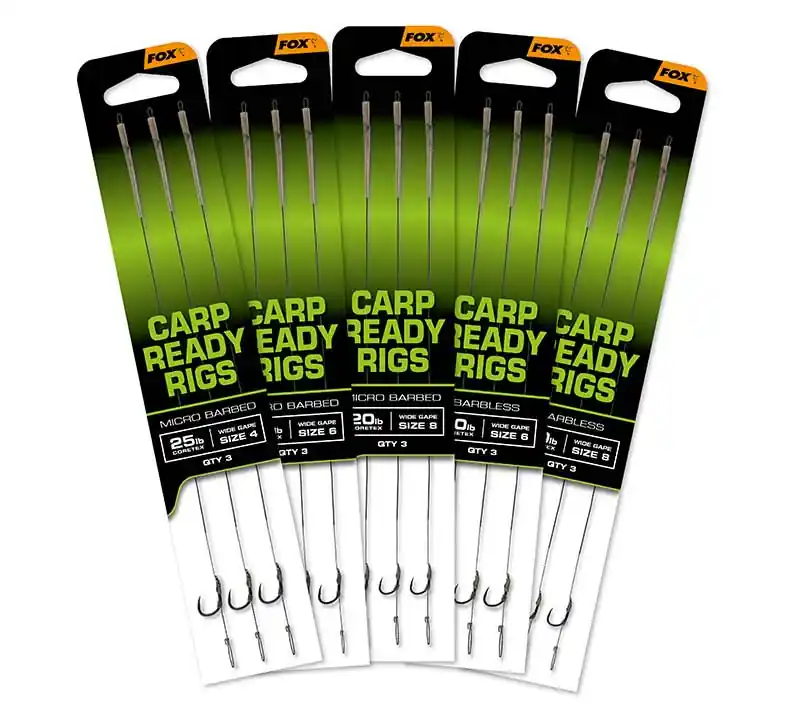 Fox Carp Ready Rigs x 3 Wide Gape Barbless