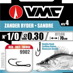 VMC Zandervorfach 9902 Ryderhaken rot Nylon 70cm