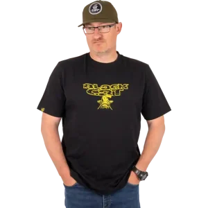 Black Cat Black Tee Distressed Logo