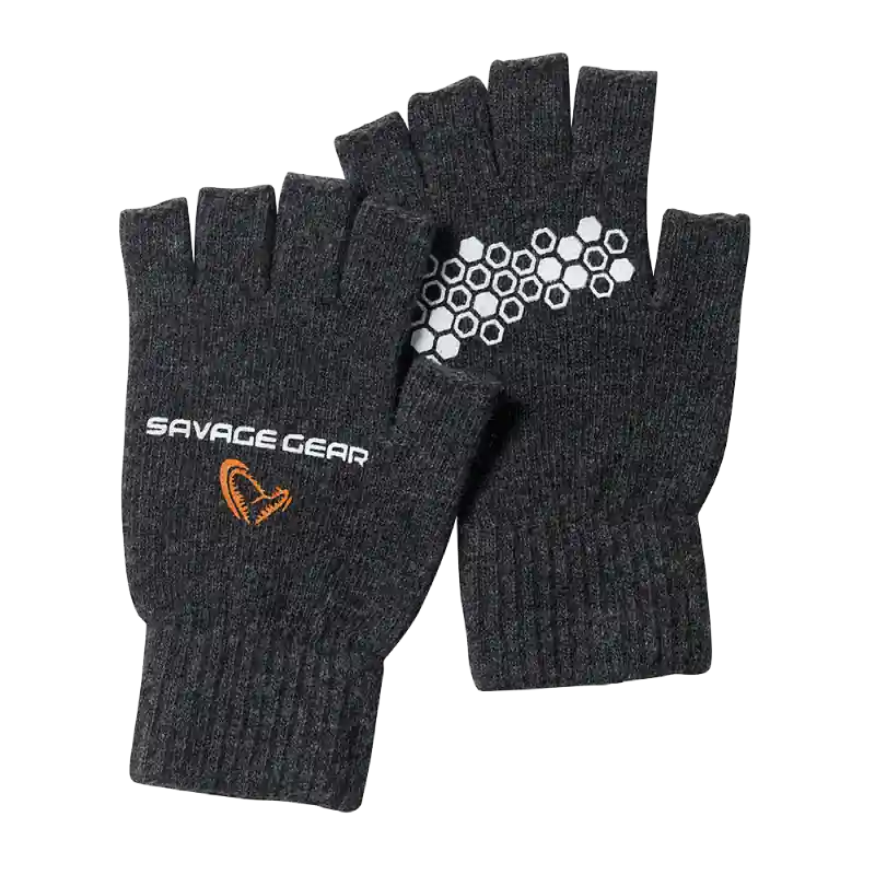 Savage Gear Knitted Half Finger Glove Dark Grey Melange M