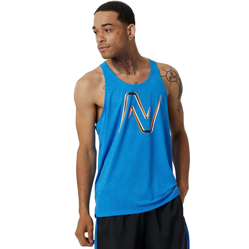 New Balance Graphic Impact Run Singlet Rad-Tank Top Serene Blue/Heather-