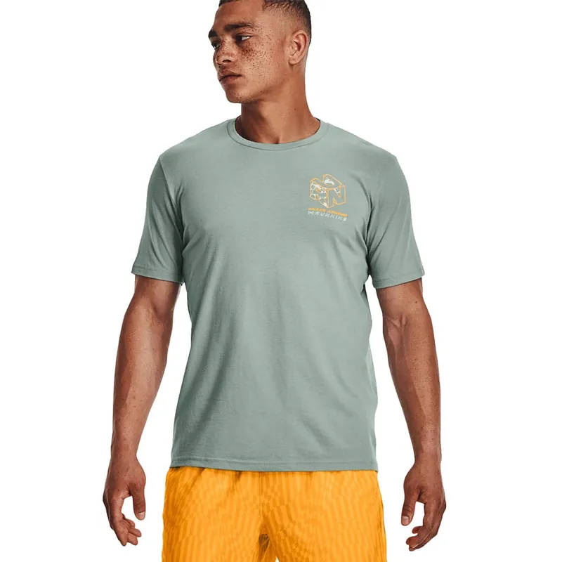 Under Armour Run Gradient Grid SS Kurzarmshirt Opal Green/Orange Shock- M