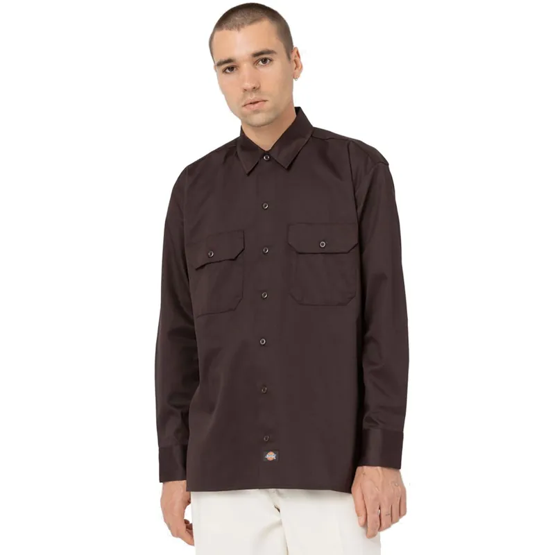 Dickies Work Shirt LS REC Hemd Dark Brown- S
