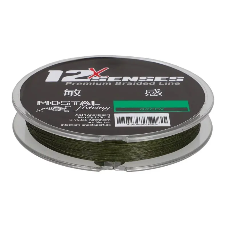 MOSTAL 12X Senses Premium Braid 0.12mm 300m green 9.80kg geflochtene Angelschnur