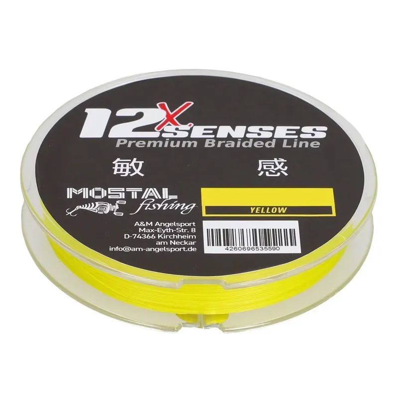 MOSTAL 12X Senses Premium Braid 0.25mm 300m yellow 23.6kg geflochtene Angelschnur