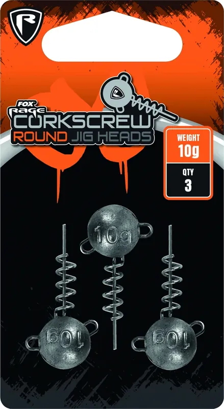 FOX RAGE Corkscrew round jig heads 10g x 3pc