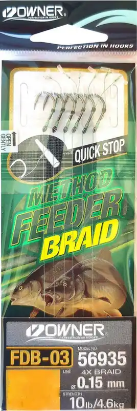 OWNER Method Feeder Haken mit geflochtener Schnur und Quick Stop, #6