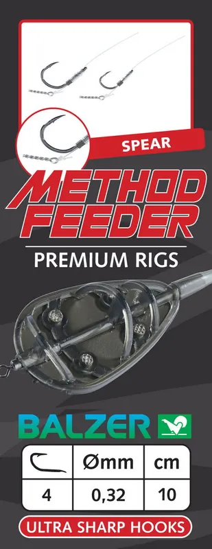 BALZER Premium Method Feeder Haken mit Speer, 4 /0,32mm, 10cm 5st