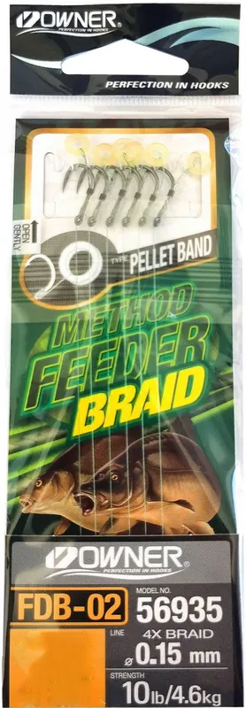 OWNER Method Feeder Haken mit geflochtener Schnur und Pelletband, #6