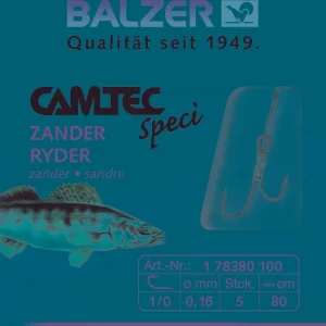 BALZER Camtec Speci Ryder Haken mit geflochtener Schnur, 80cm, #2, 0,14mm