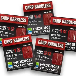 PRESTON Barbless Carp Hooks To Nylon - Size 20