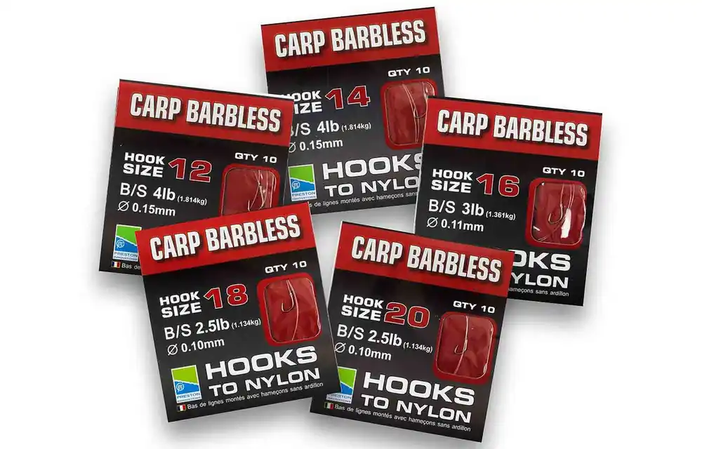 PRESTON Barbless Carp Hooks To Nylon - Size 20