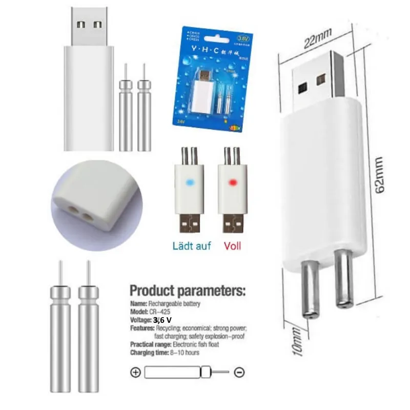 Angelspezi USB-Ladegerät für 2 Stabbatterien inkl 2 AKKU Batterien-