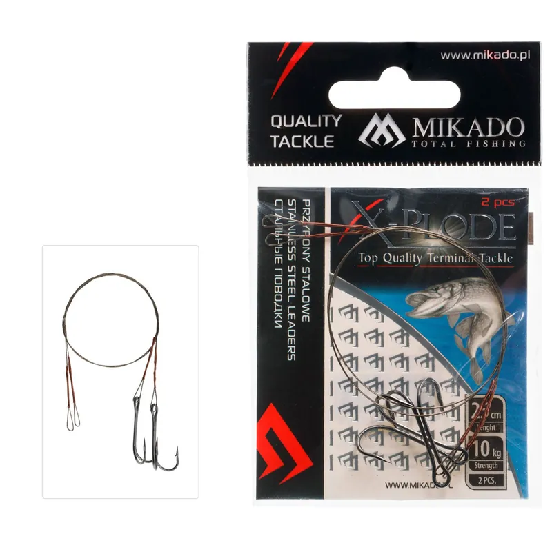 Mikado Raubfischvorfach Deadbaitvorfächer-Drilling L. 40 cm Gr. 2 TK. 10 kg 2 Stück
