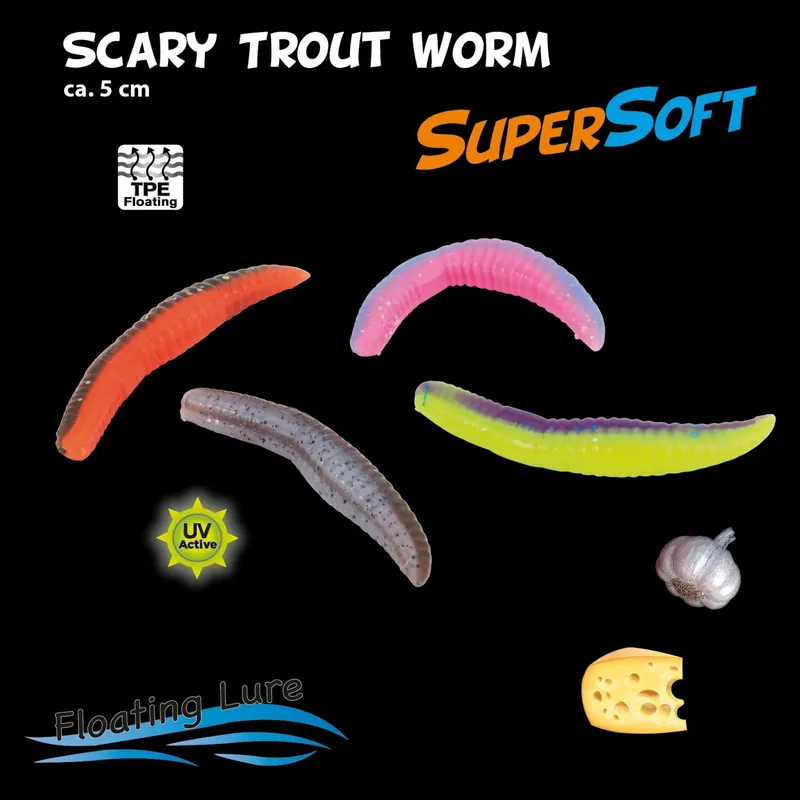 Super Soft Scary Trout Worm Knoblauch Garlic 50mm-Garlic 50mm 12 Stück BL