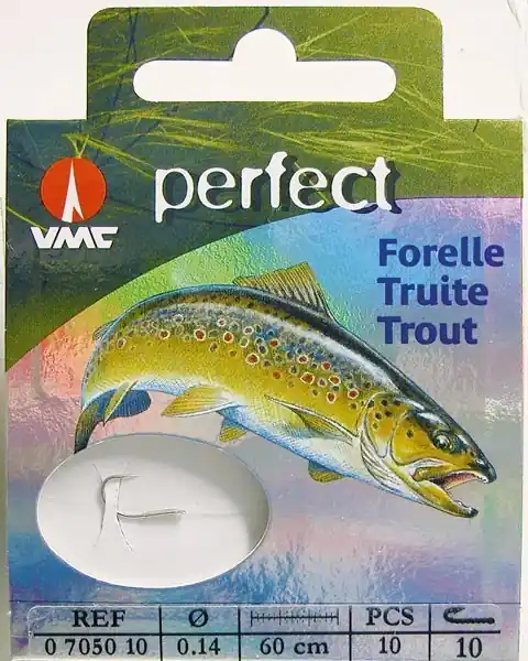 VMC Perfect Forelle gebundene Forellenhaken 60cm Vorfachlänge Trout Forellensee