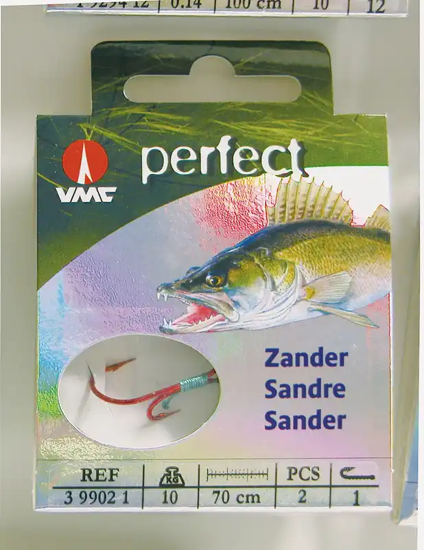 Zanderhaken Zwillingshaken VMC Perfect Zander Ryderhaken rot 70cm Kevlarvorfach