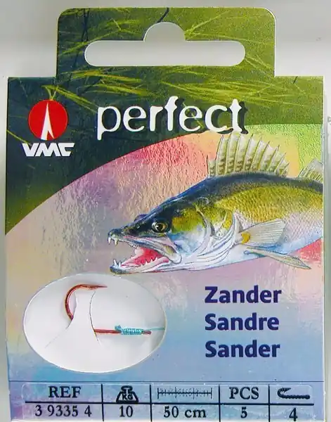 Zanderhaken VMC Perfect Zander Einfachhaken Rot Kevlarvorfach Einzelhaken