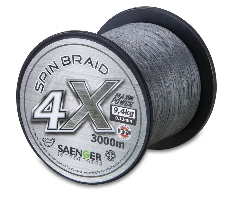 SAENGER 4 X Spin Braid 3000m 0,18mm/14,6kg geflochtene Schnur Großspule