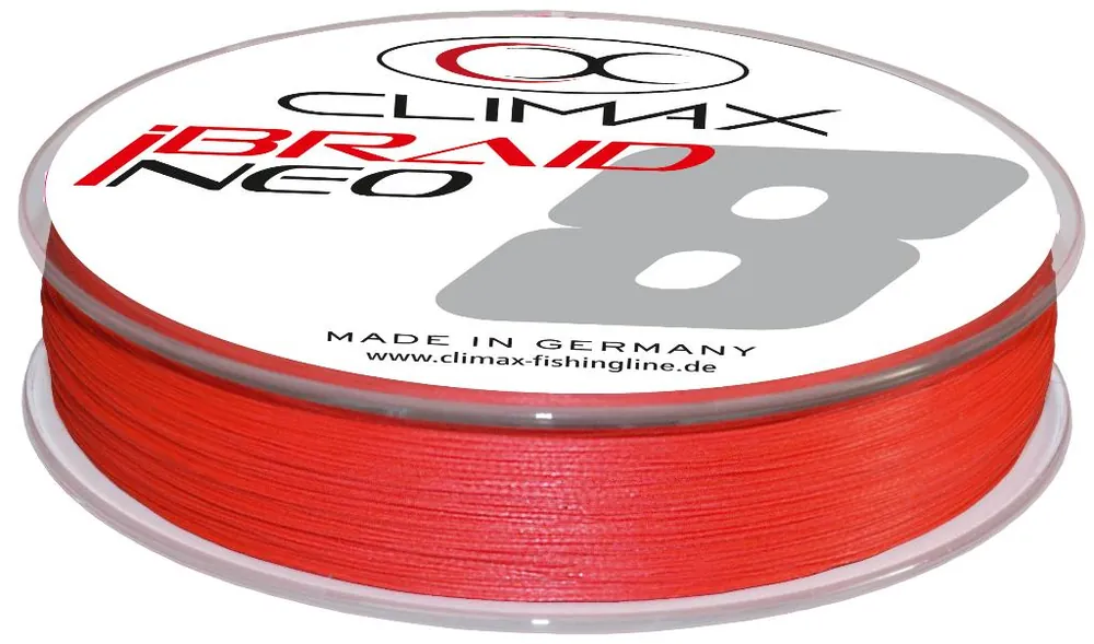 Climax iBraid Neo red Angelschnur geflochten 3000m div Stärken Made in Germany