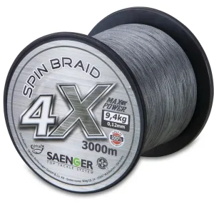 SAENGER 4 X Spin Braid 3000m 0,12mm/9,4kg geflochtene Schnur Großspule