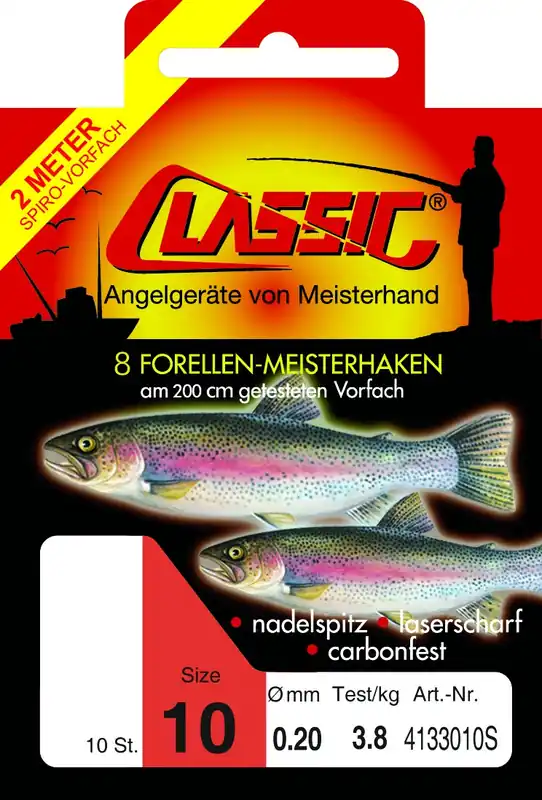 8 Stück Paladin Classic Forellenhaken 200cm Vorfachlänge Sbirovorfach Forelle
