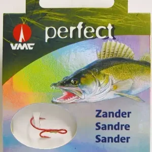 Zanderhaken Zwillingshaken VMC Perfect Zander Ryderhaken rot 70cm Vorfach Mono