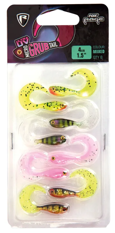 Fox Rage Micro Grub Tail UV Mixed Colour Pack / 4 cm-