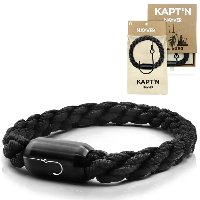 NAYVER KAPT´N Hook mit Geschenkbox - Armband + Geschenkbox Modell: Hook | Farbe: Schwarz-Schwarz | Länge: 16cm