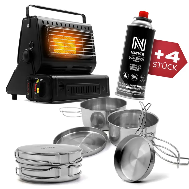 NAYVER Butangas Camping Heizung 1300Watt Bundle