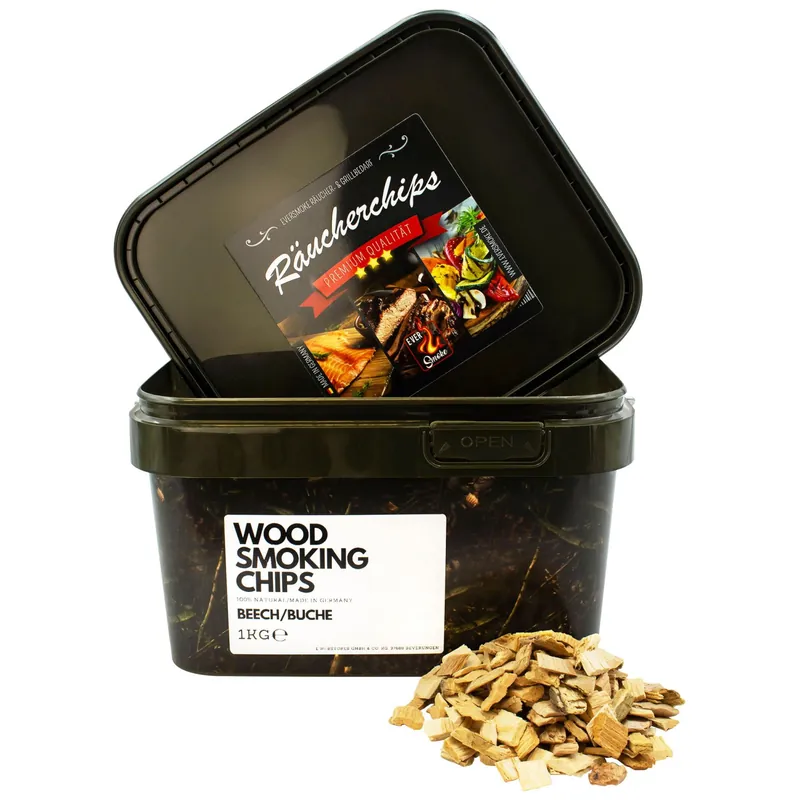 Eversmoke Premium BBQ Räucherchips im Eimer I Wood Chips in a Bucket Sorte: Beech/Buche | Ausführung: Räucherchips