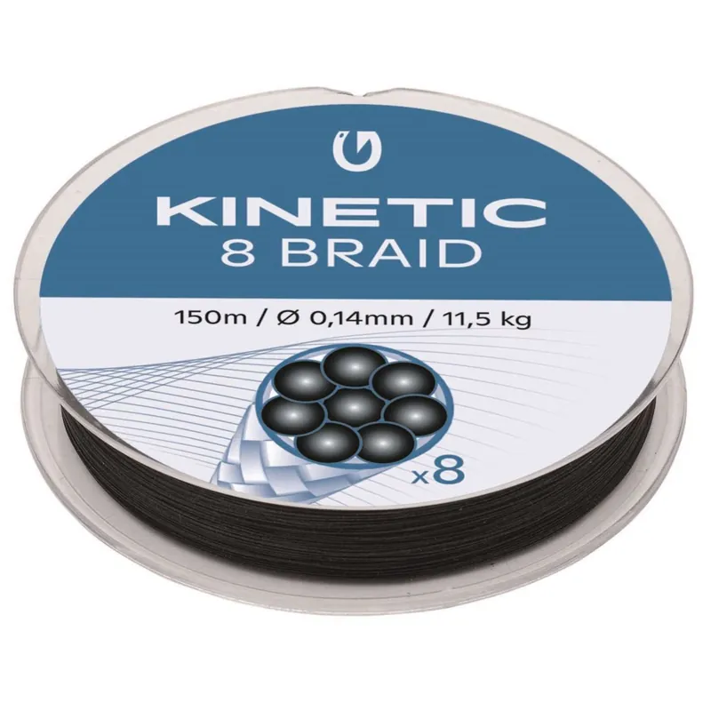 Kinetic 8-Braid 150m - Geflochtene Schnur Farbe: Black | Durchmesser: 0,12mm