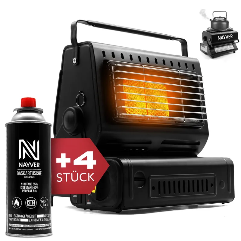 NAYVER Butangas Camping Heizung 1300Watt Bundle - Gasheizung