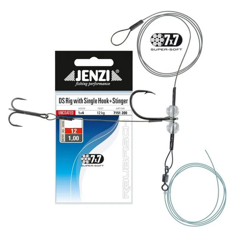 Jenzi 7x7 Drop-Shot Rig mit Offset-Haken und Stinger - Finesse Rig Größe: 1