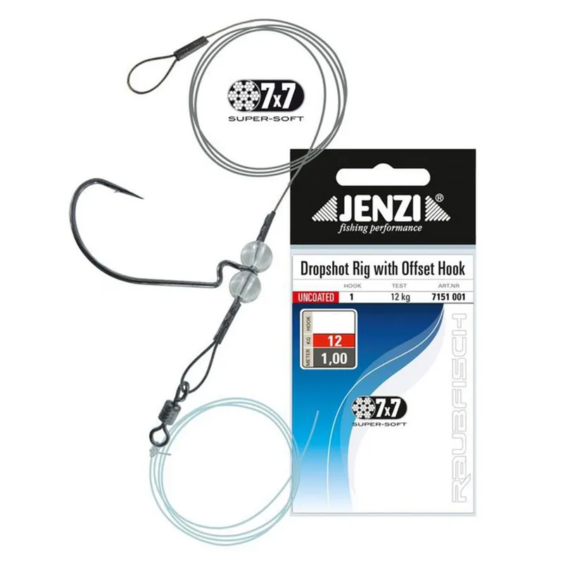 Jenzi 7x7 Drop-Shot Rig mit Offset-Haken - Finesse Rig Größe: 1