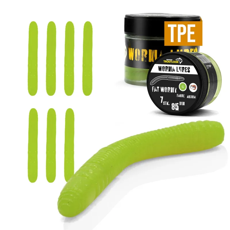 Troutlook Worma Lures - Fat Wormy - Forellengummi Farbe: Kiwi Green | Aroma: Krill