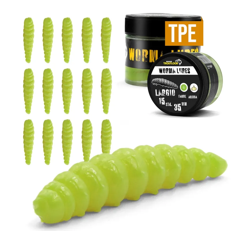 Troutlook Worma Lures - Largio - Forellengummi Farbe: Kiwi Green | Aroma: Garlic/Knoblauch