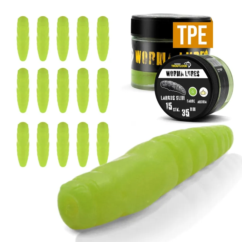 Troutlook Worma Lures - Largos Slim - Forellengummi Farbe: Kiwi Green | Aroma: Garlic/Knoblauch