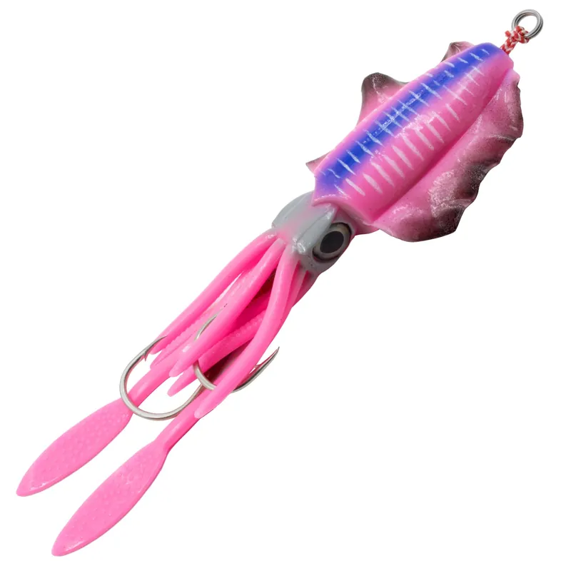 Team Deep Sea Flatter Squid mit 2 Assist Hooks selbstleuchtend - Oktopus Tintenfisch Meeresköder Farbe: baby squid