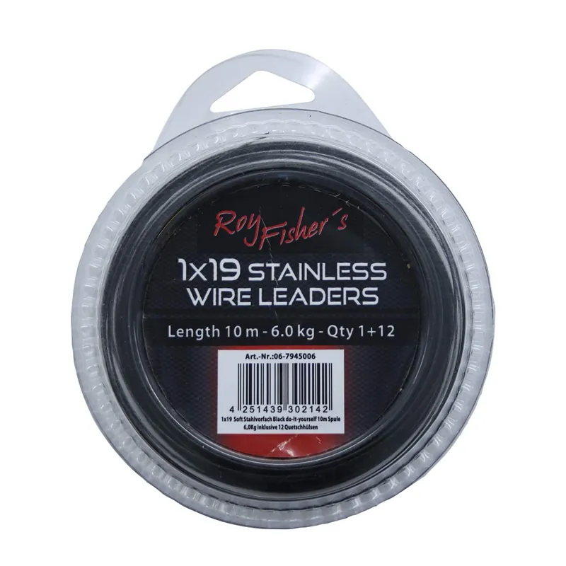 Roy Fishers 1x19 Soft Stahlvorfach Black do-it-yourself 10m Spule 6,0Kg inklusive 12 Quetschhülsen Tragkraft: 6,0kg