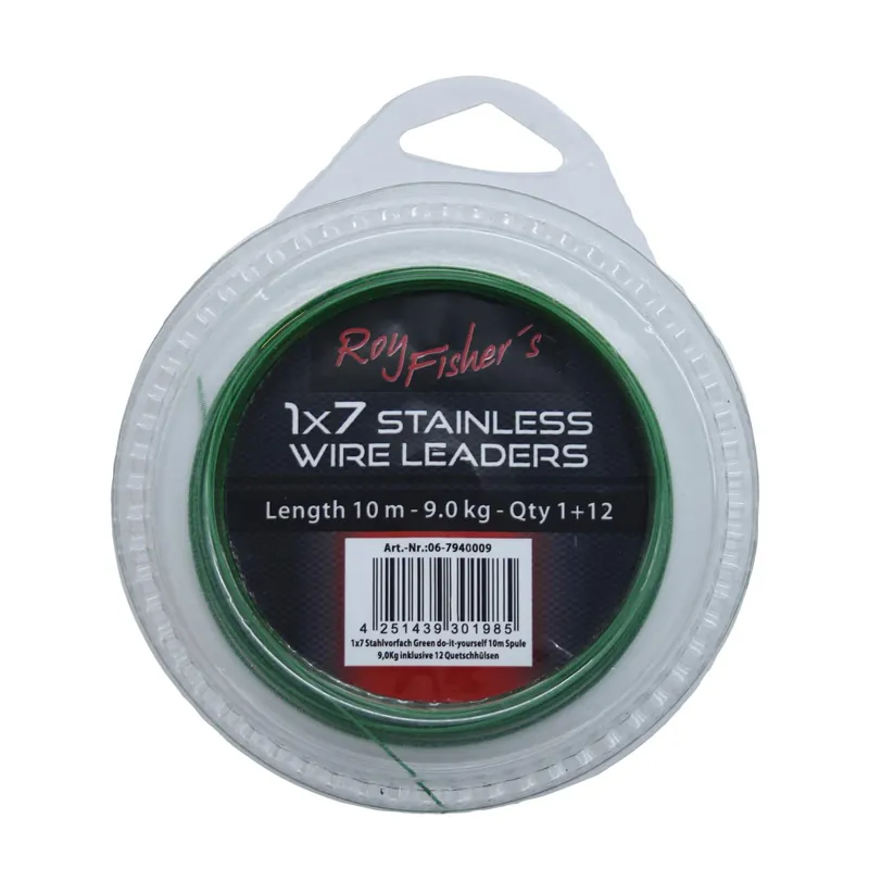 Roy Fishers 1x7 Stahlvorfach Green do-it-yourself 10m Spule 9,0Kg inklusive 12 Quetschhülsen Tragkraft: 9,0kg