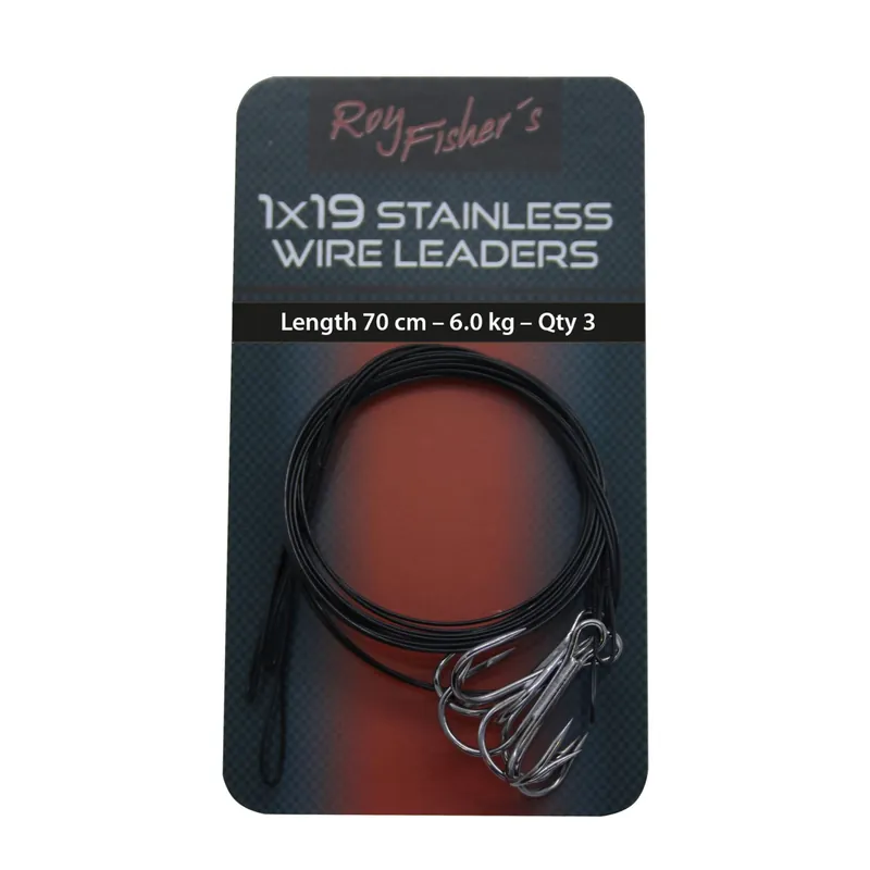 Roy Fishers 1x19 Soft Stahlvorfach Black mit Drilling, 3 Stück, schwarz, 70cm, 6,0Kg, Hakengröße 6 Tragkraft: 6,0kg