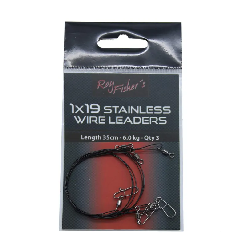 Roy Fishers 1x19 Soft Stahlvorfach Black mit Wirbeln und Karabiner, 3 Stück, schwarz, 35cm, 6,0Kg Tragkraft: 6,0kg
