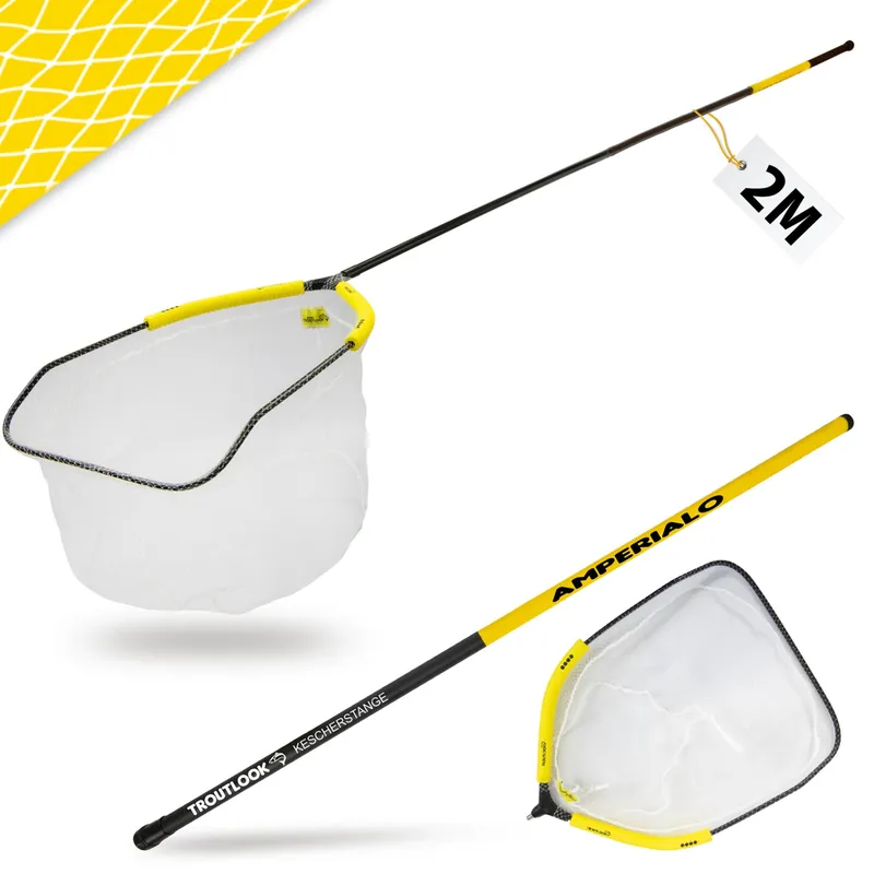 Troutlook Profi Forellen Kescherset - Kescherstange Amperialo 2,00m + Nylon Kescherkopf Länge: 2m