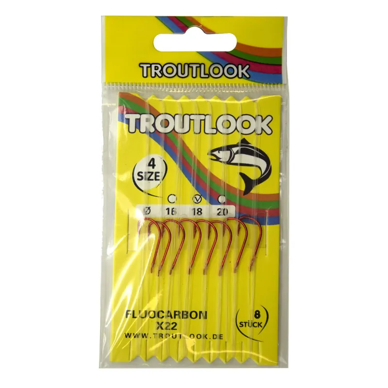 Troutlook Haken X22 Fluocarbon gebunden - Vorfachhaken Größe: 4 | Durchmesser: 0,18mm