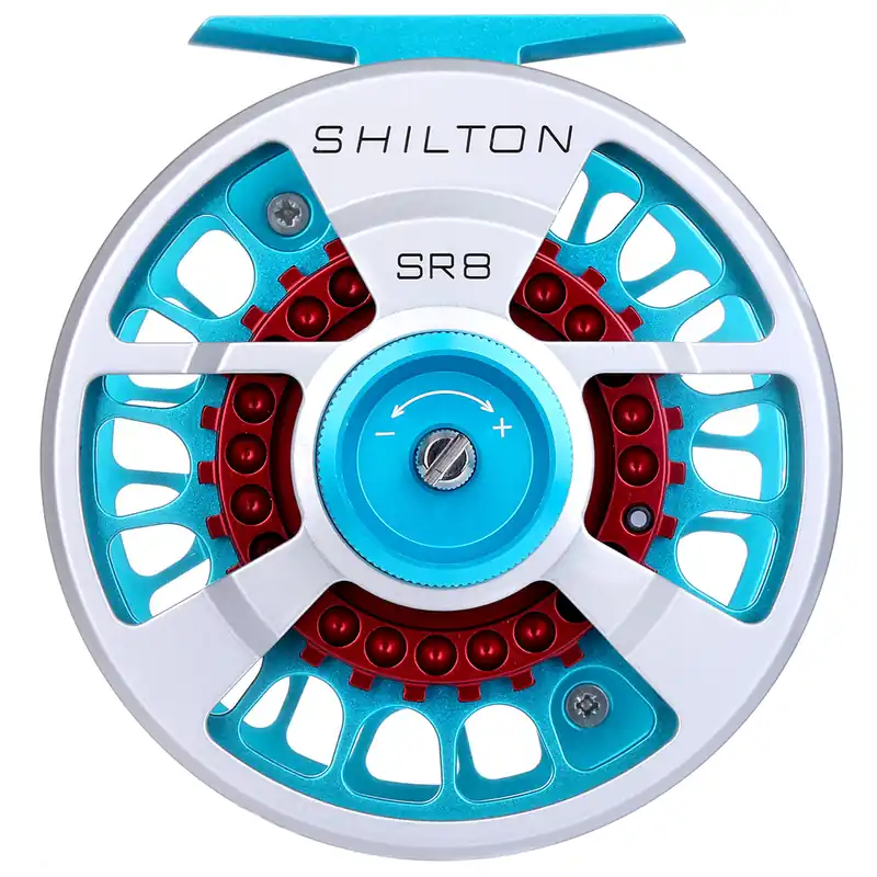 Shilton SR Series Custom Reel Titanium-Turquoise-Red Fliegenrolle-                                                                                                                                                                                                                        SR8