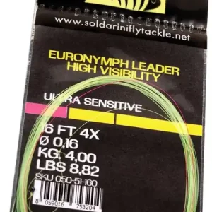 Soldarini Euro Nymph Leader 16 ft with Bicolor Indicator & Microring- 0,16 mm - fluo yellow