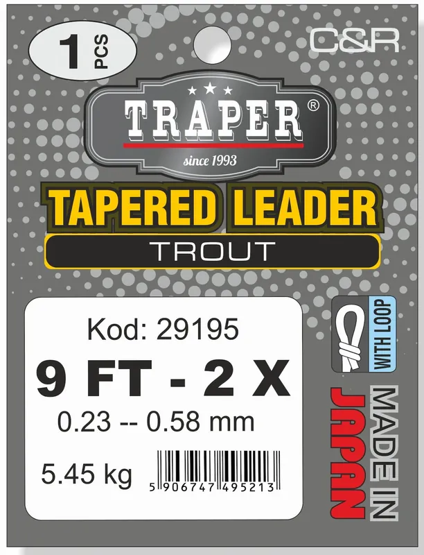 Traper Tapered Leader Trout 9 ft Pre-Looped- 4X - 0,18 mm - 3,95 kg