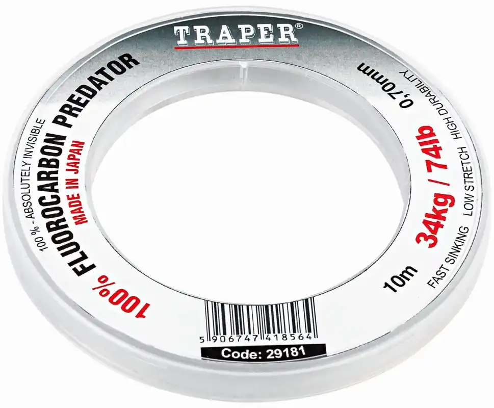 Traper 100% Fluorocarbon Predator 10m Spule- 0,70 mm - 34 kg / 74 lb