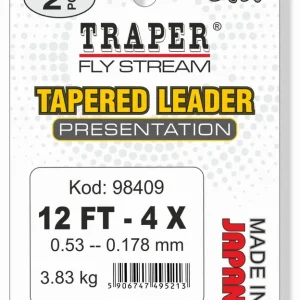 Traper Tapered Leader 12 ft Presentation 2 pc Pack- 4X - 0,175 mm - 3,68 kg
